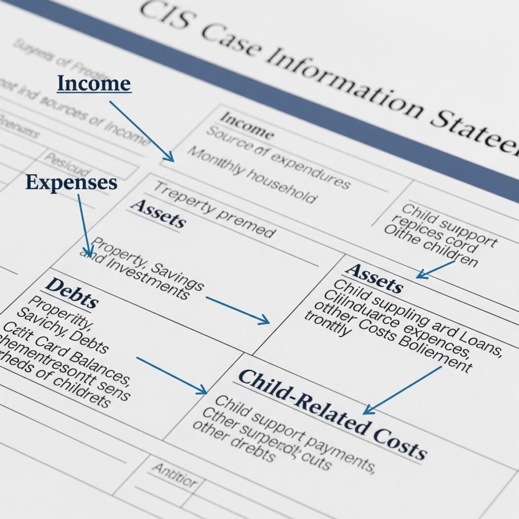 Annotated sample CIS highlighting key financial sections