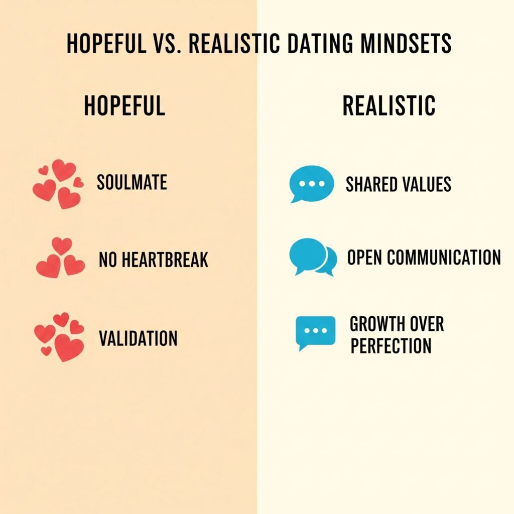 Chart comparing idealistic vs. realistic expectations when dating after divorce.