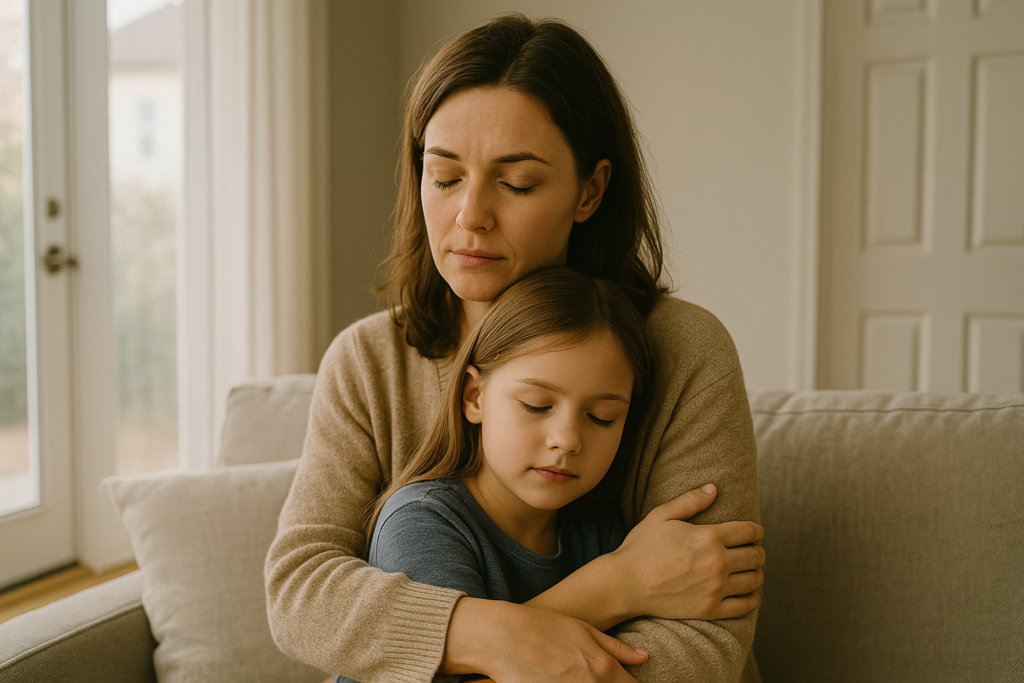 Mother and child feeling safe at home after receiving a Final Restraining Order in New Jersey.